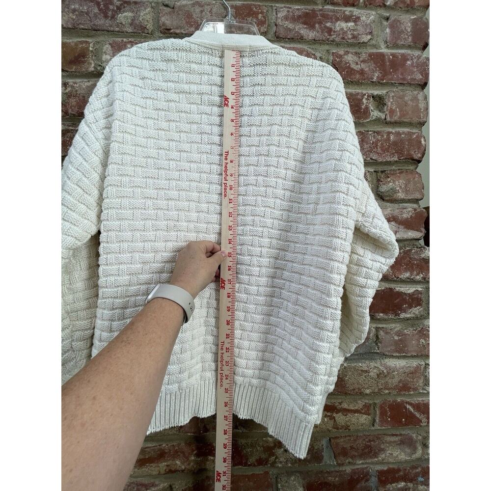VTG 80's 90's Cardigan Sweater Medium Cream Basketweave Made In USA Vintage - Picture 9 of 12